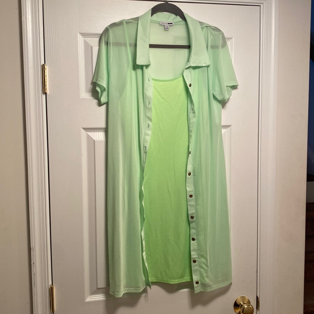 Fashion Nova Lime Green Button Down Dress with Lining…size 1X